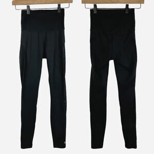 Aurum Womens Solid Black Mesh Side Panels High Waist Full Length Leggings